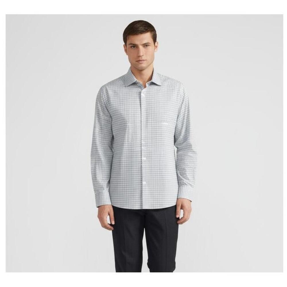 Eton Shirt Mens 16 US Blue Gray Plaid Contemporary Collared Check‎